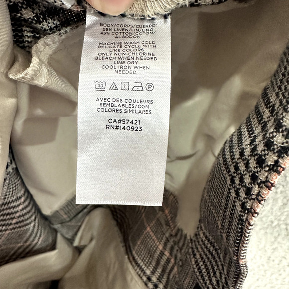 LOFT Wide Leg Pants Womens 10 Black‎ Houndstooth Plaid Linen Blend Preppy Career - Picture 4 of 7